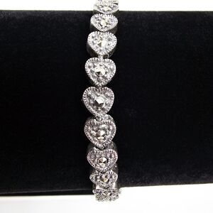 Vintage Sterling Silver and Marcasite Heart Shaped Tennis Bracelet